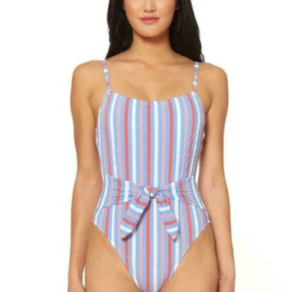 Jessica Simpson Miami stripe tie one piece swim suit M